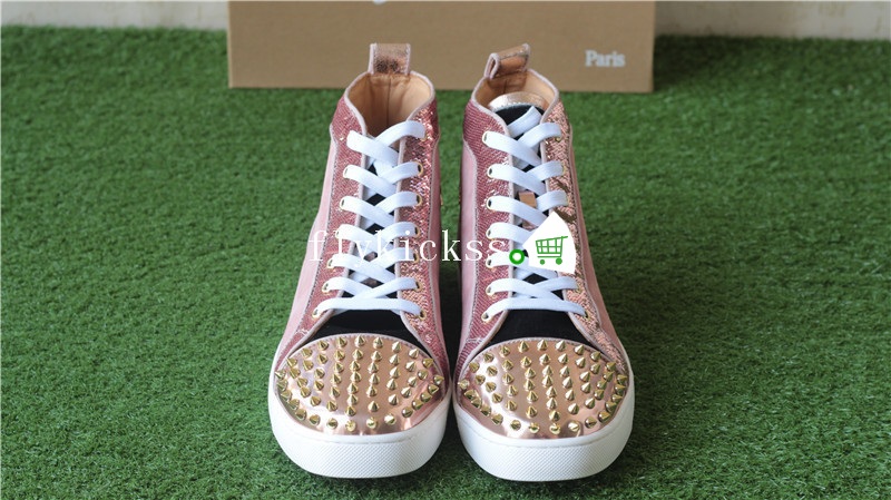 Christian Louboutin Flat Spikes High Top Sneaker Pink Suede